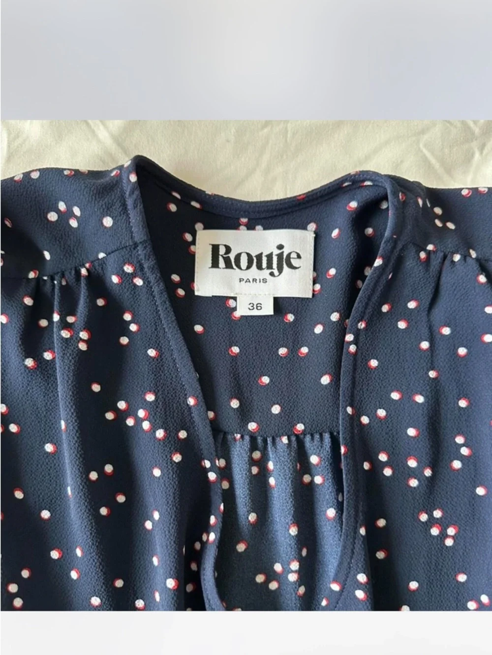 Rouje Navy Button-Front Blouse with Pink Dot Print - Picture 4 of 4